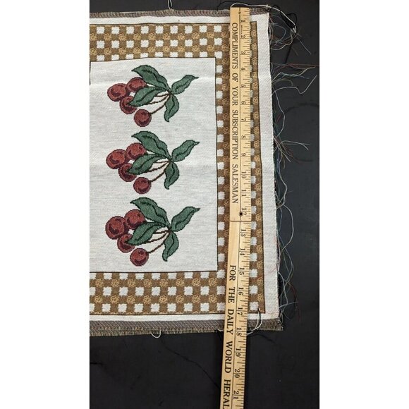 Vintage Cherry Pattern Checkerboard Woven Tapestry fabric panel set of 2 - Picture 5 of 6